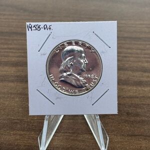 1958 Franklin Half Dollar PROOF Coin - 90% Silver 0.900 .900 .9 0.9 Fine